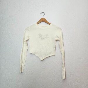 Y2K gothic grunge White butterfly rhinestone long sleeve crop top
